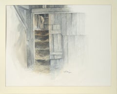 Barn Stairs - Original 1960s Watercolor and Pencil Drawing, Signed