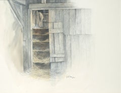 Barn Stairs - Original 1960s Watercolor and Pencil Drawing, Signed