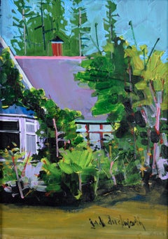 "Milner Garden" Contemporary Plein Aire Landscape in Acrylic on Masonite