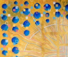 « Coucher de soleil abstrait » - Composition surréaliste de grand format, acrylique sur toile