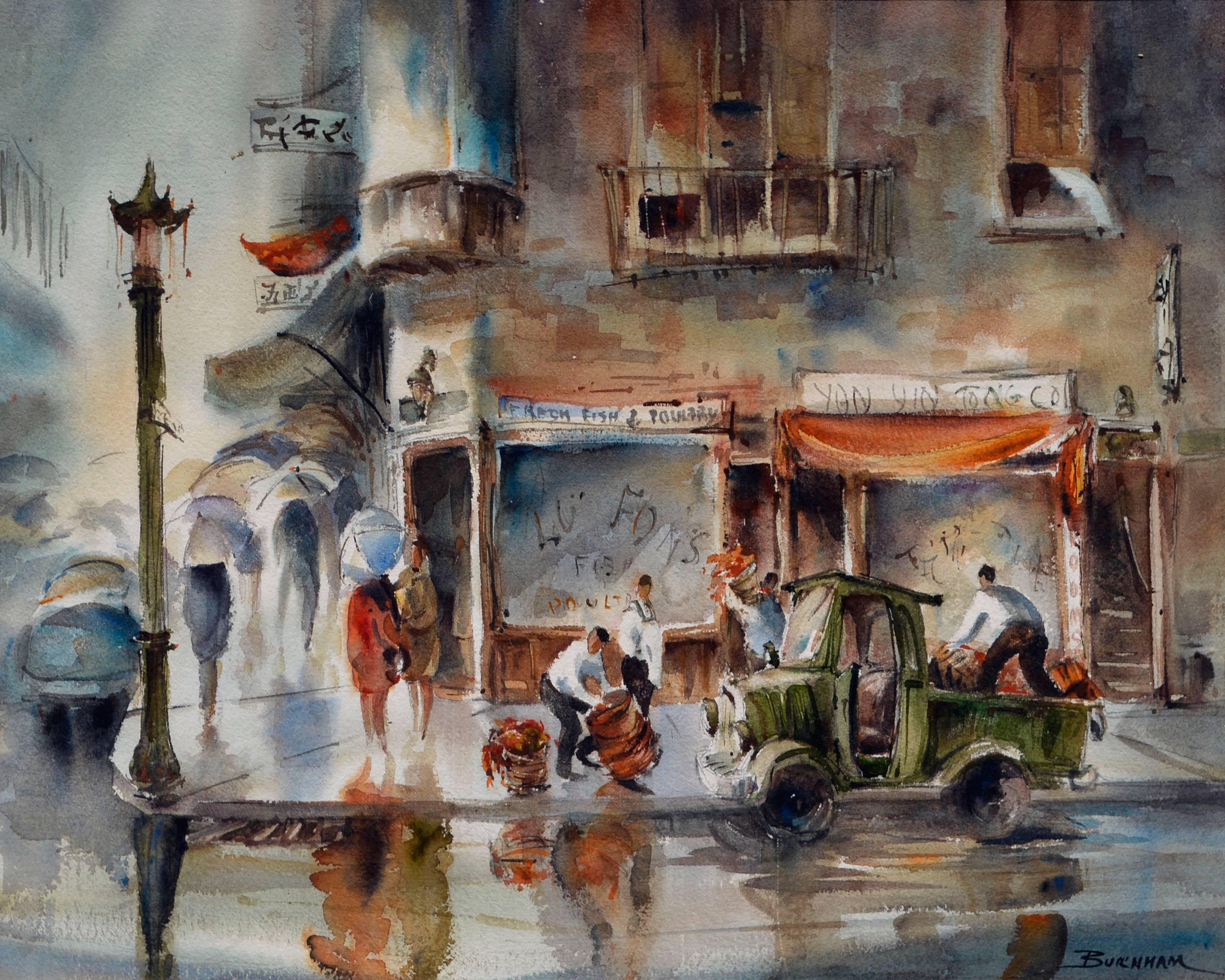 China Town San Francisco Street Scene - Painting by Jane Burnham