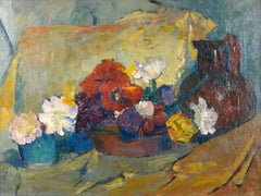 "Still Life with Flowers in Bowls and Earthenware Jug" 20th Cent. Dutch Painting
