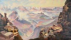 Mirador del Gran Cañón - Cuadro al óleo original de paisaje de mediados de siglo