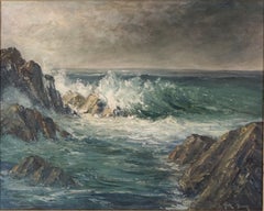 Tempesta in arrivo — Dipinto a olio con paesaggio marino di Monterey in stile Mid-Century