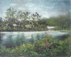 Miniature Landscape Painting - River with Trees, Original Oil Painting