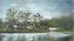 Miniature Landscape Painting - River with Trees, Original Oil Painting