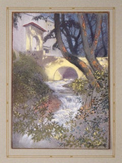 «Strawberry Creek junto al puente de la promoción de 1910» - Litografía de la Universidad de California en Berkeley de 1921