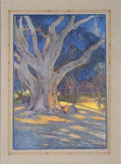 "La quercia in memoria di Henry Morse Stephens" - Litografia a colori dall'Annuario dell'Università della California, Berkeley, del 1921