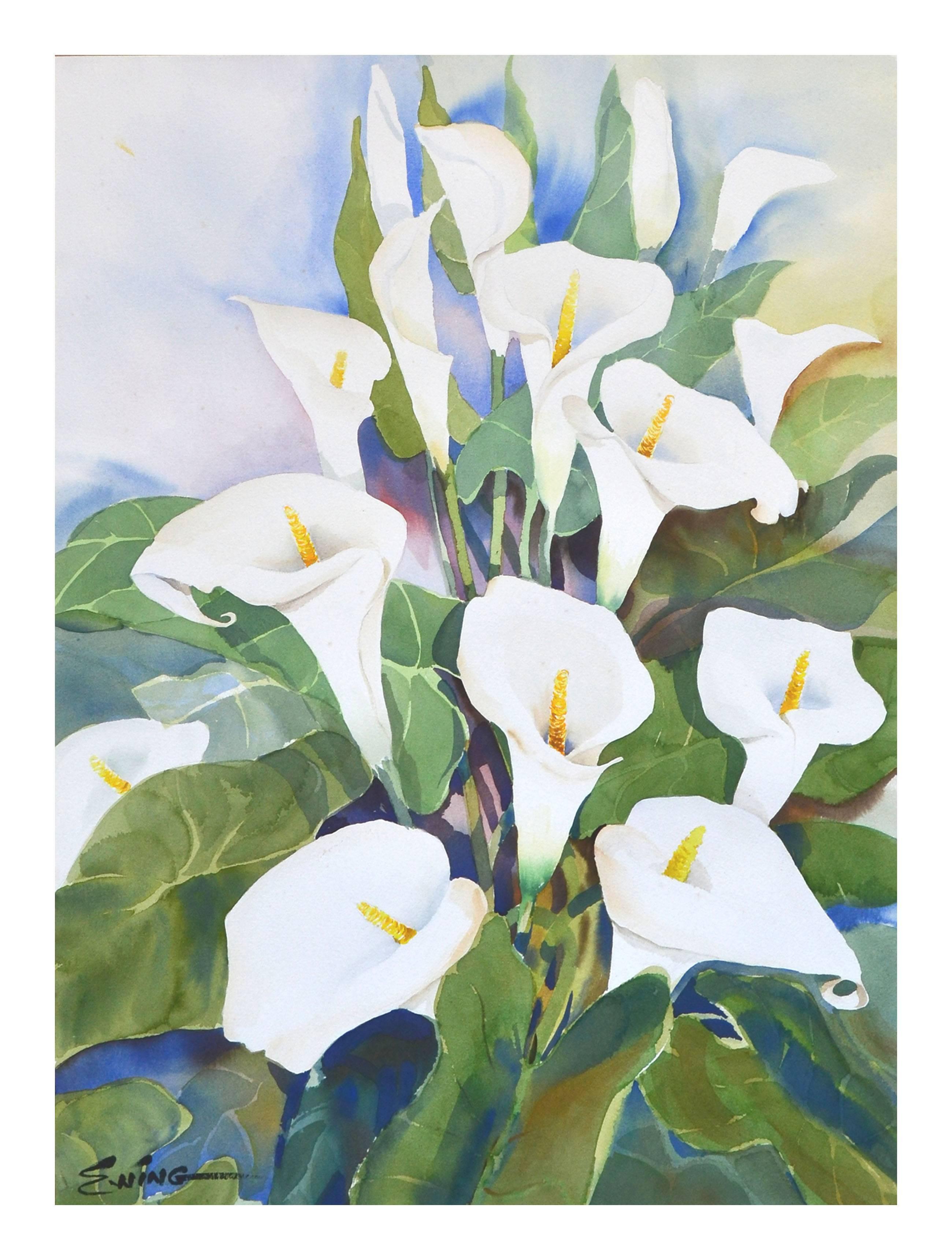 Calla Lilies Floral Still Life - Painting by Edgar Ewing