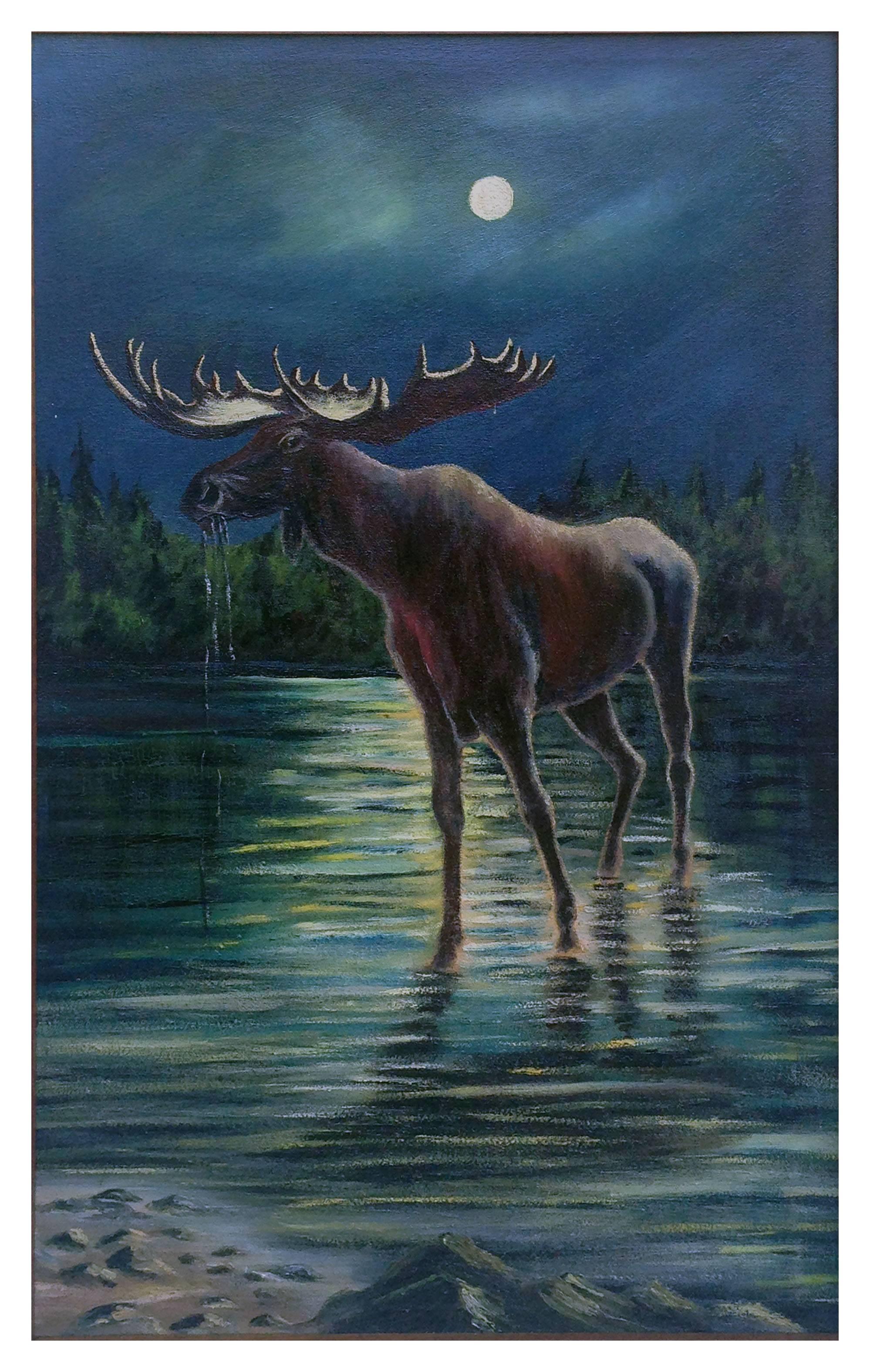 Turn of the 20th Century Majestic Moose - Painting by Unknown
