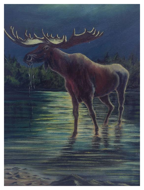 Turn of the 20th Century Majestic Moose - Realist Painting by Unknown