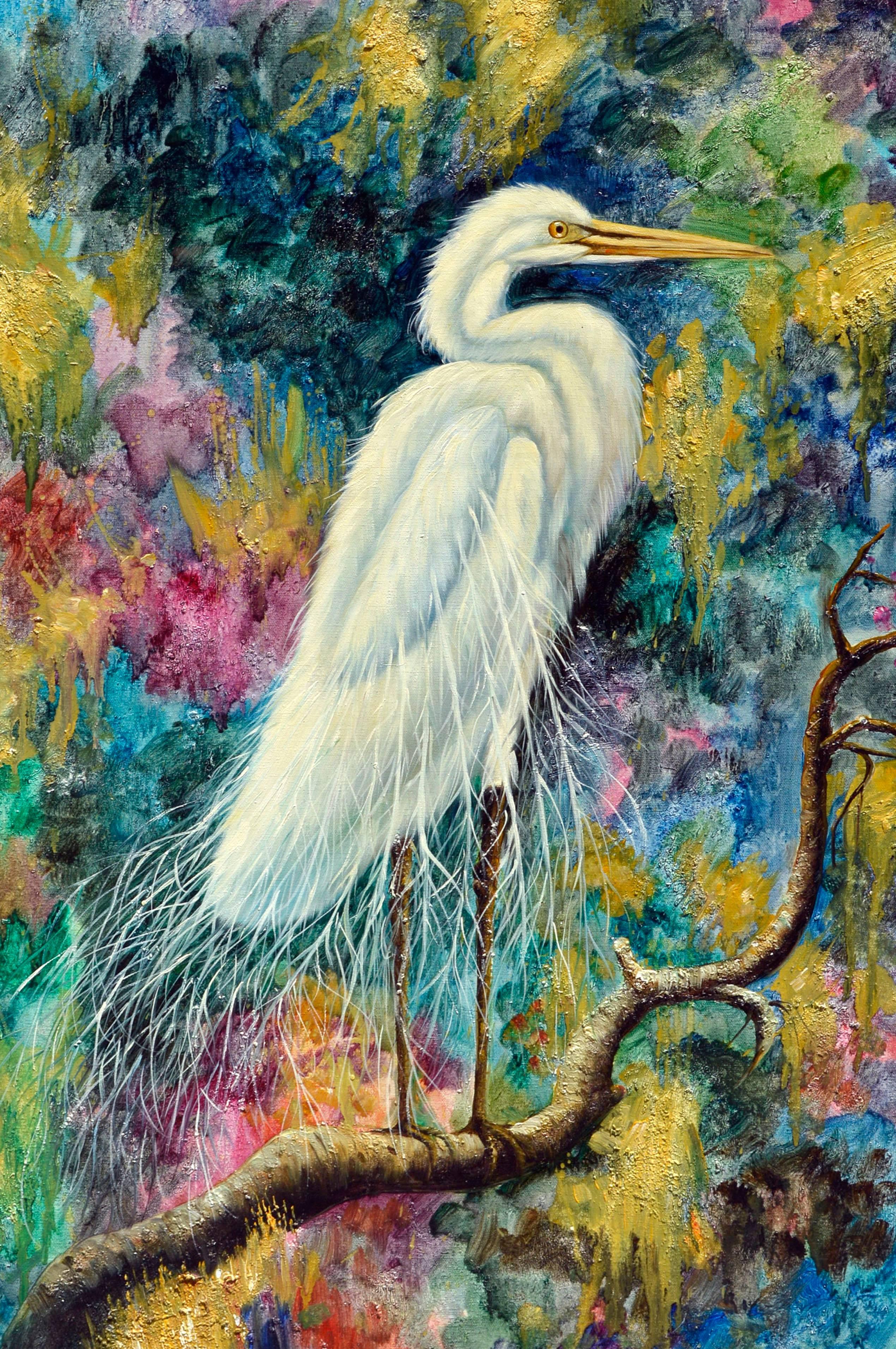 Weißer Egret im Egretstil  – Painting von Augostino