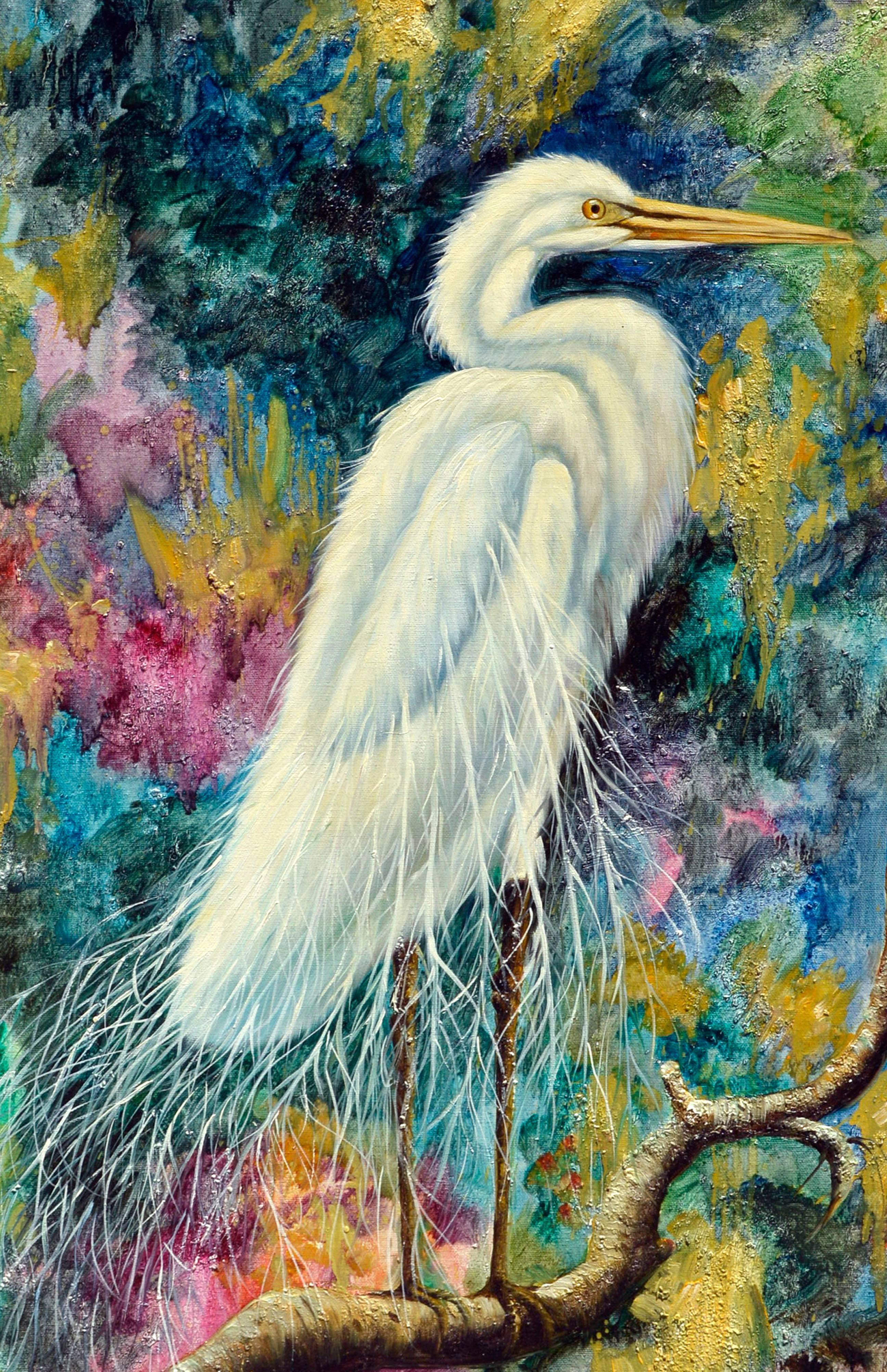 Weißer Egret im Egretstil  (Fauvismus), Painting, von Augostino