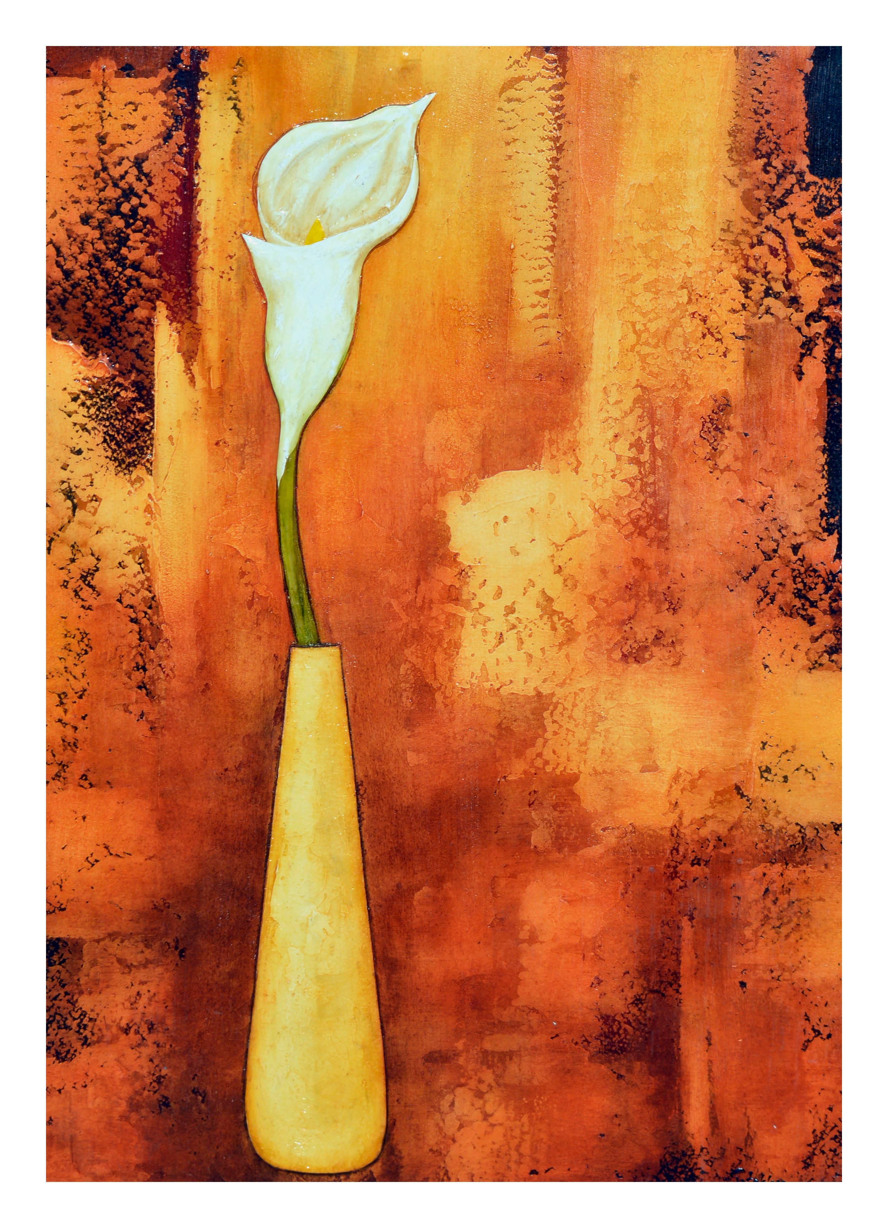 Mid Century Modern Calla Lily in Bloom Still-Life  - Painting by Agnes Stoklosa