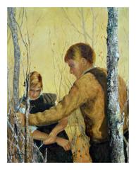 Mid Century Figurative Painting, Oil on Canvas, Signed 'Duleich '59'