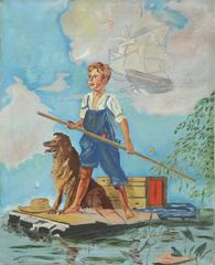 Summer Day Boy's Daydream with his Dog  - D. V. Pinet