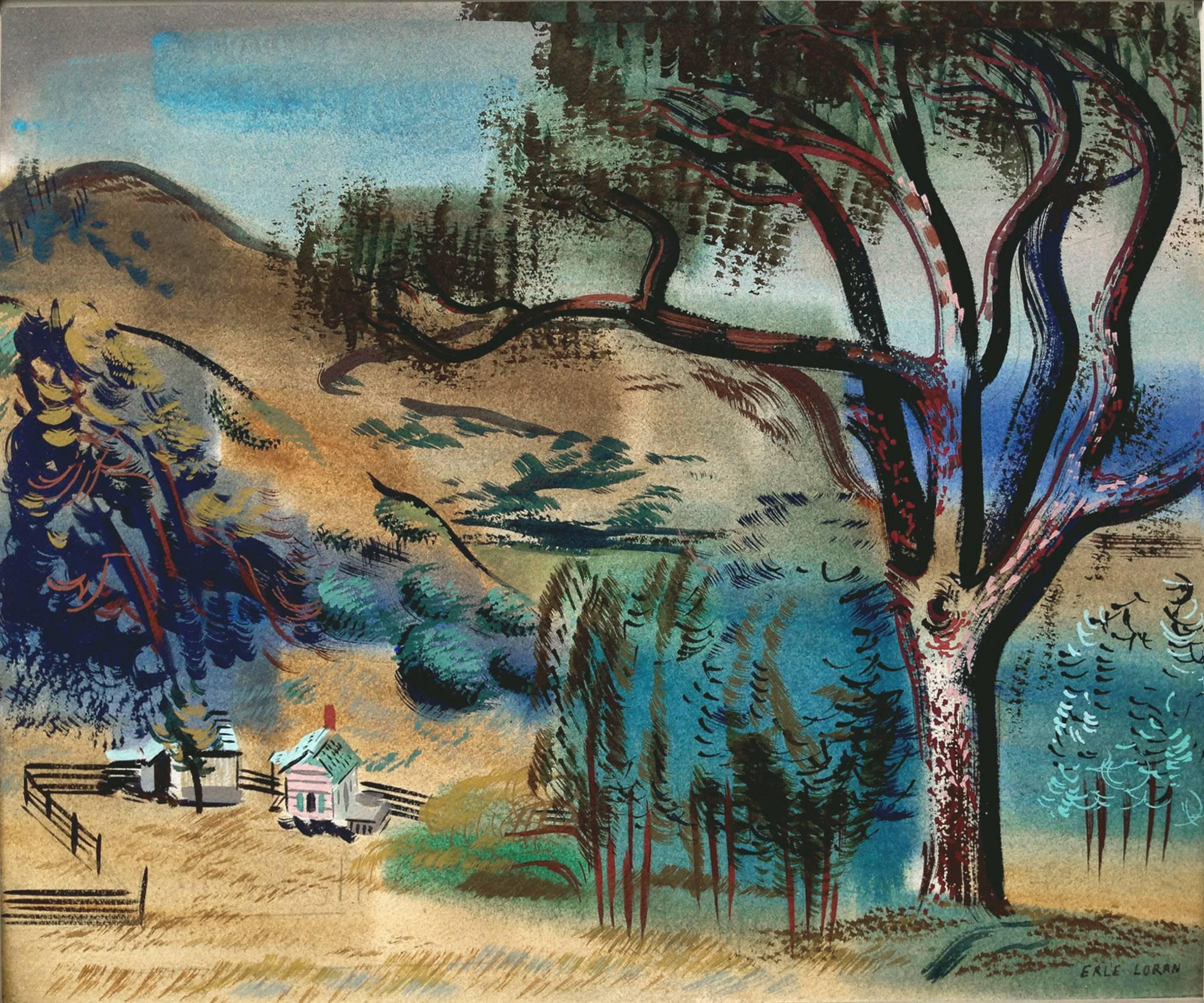 1940er Jahre California Hills Landschaft  – Art von Erle Loran
