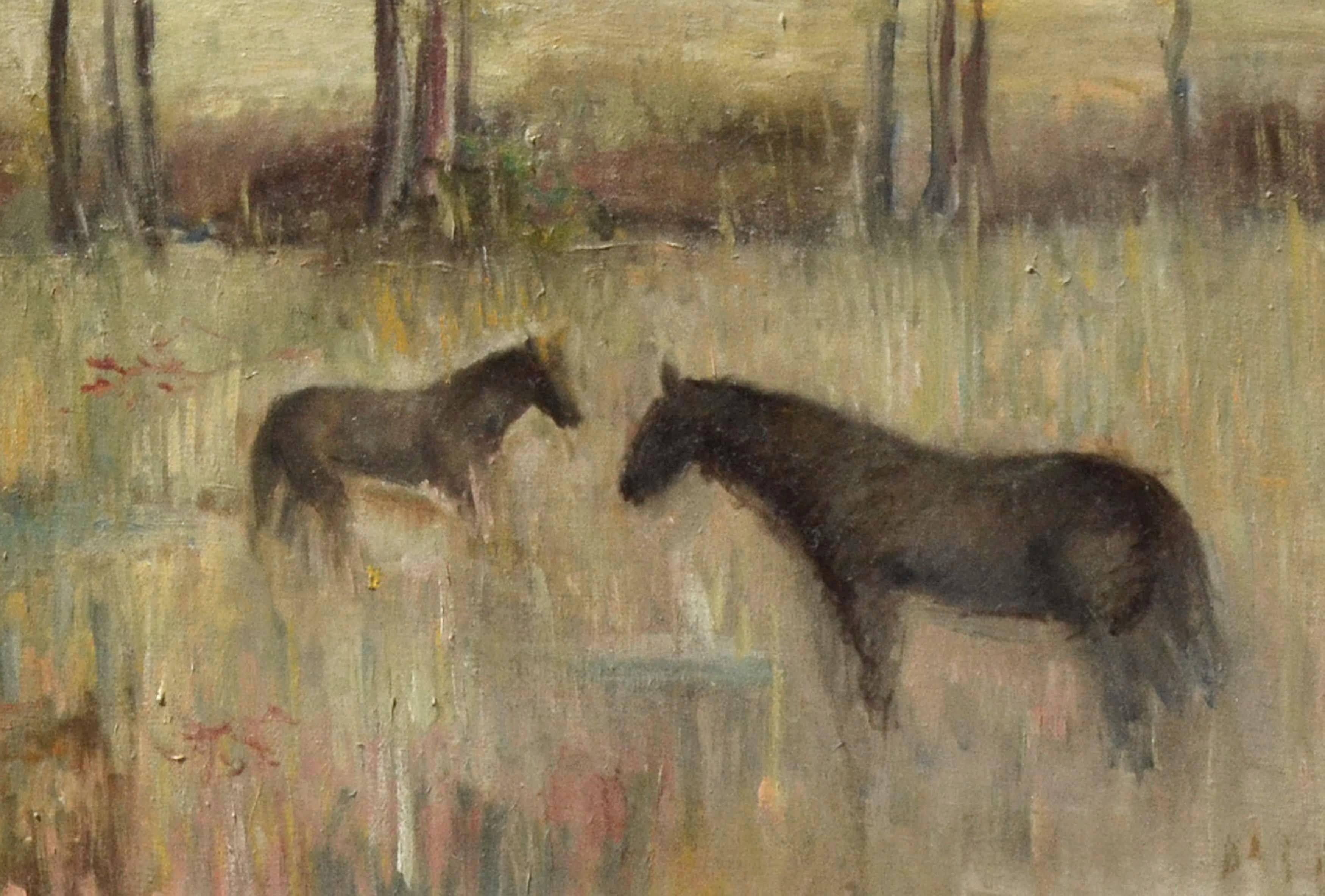 Plein Air Horses and Trees - American Impressionist Painting by Gregory Golubeff