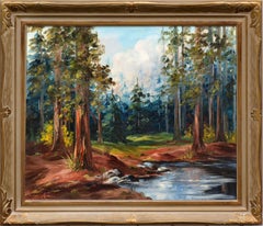 Vintage Mid Century California Stream and Redwoods Forest Landscape