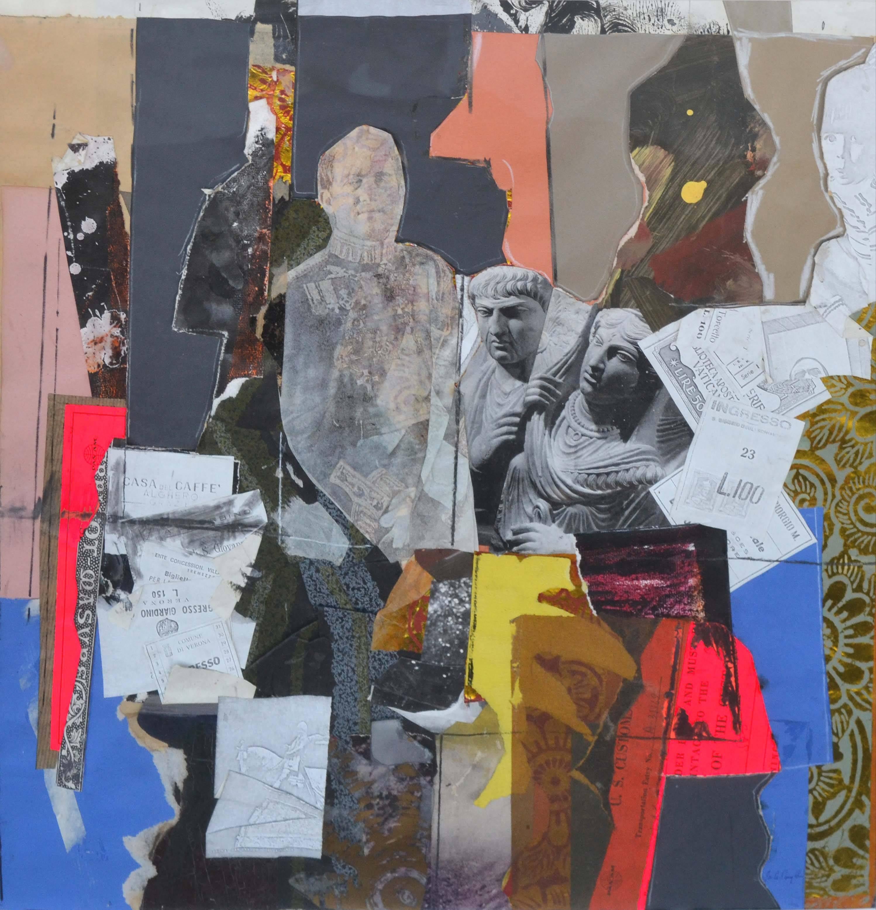 Mid Century Antica Roma Figurative Abstract Collage - Painting by James Coughlin