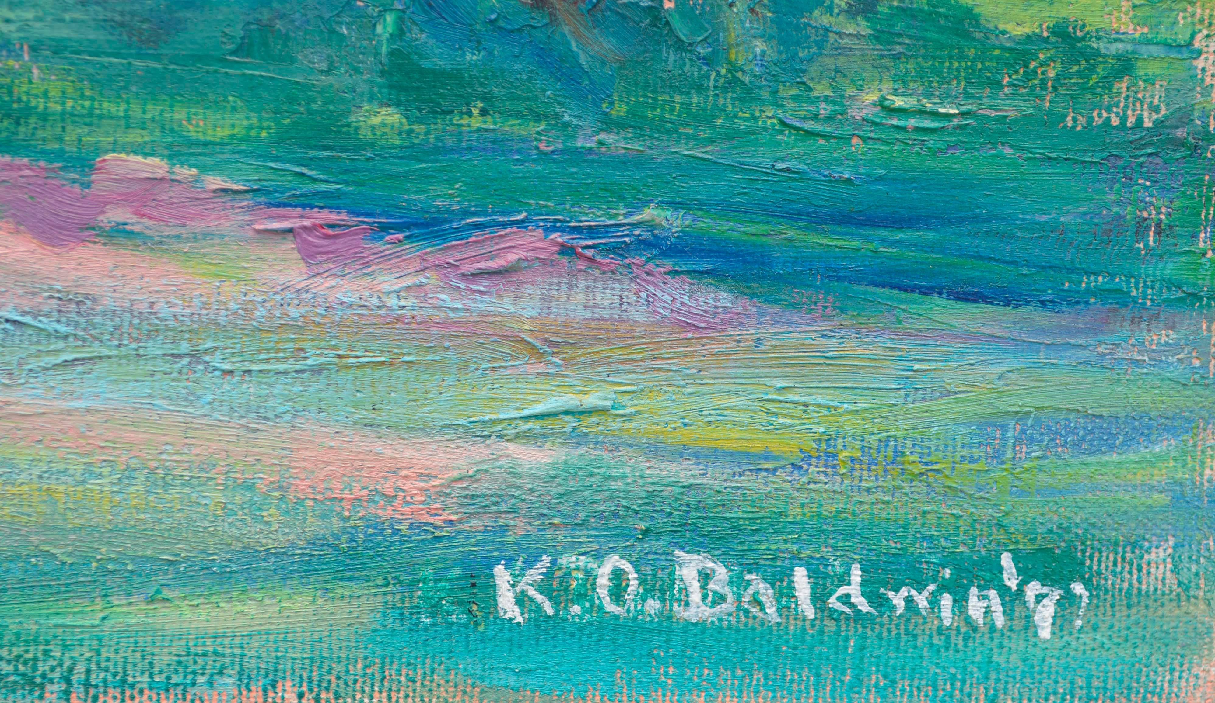 Koloa, Kauai, Hawaii Fliederbäume Landschaft (Grau), Landscape Painting, von Katherine O. Baldwin