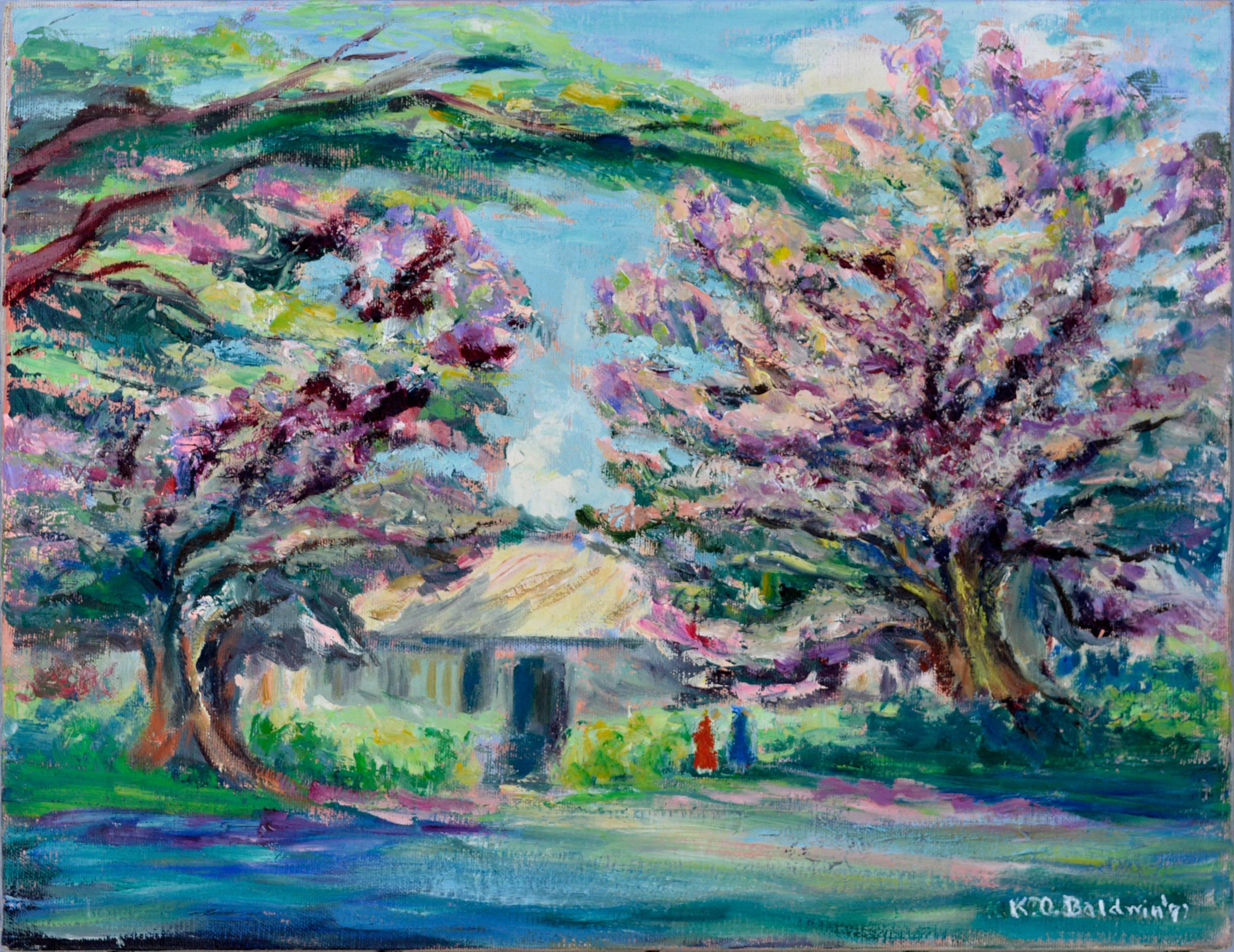 Katherine O. Baldwin Landscape Painting - Koloa, Kauai, Hawaii Lilac Trees Landscape