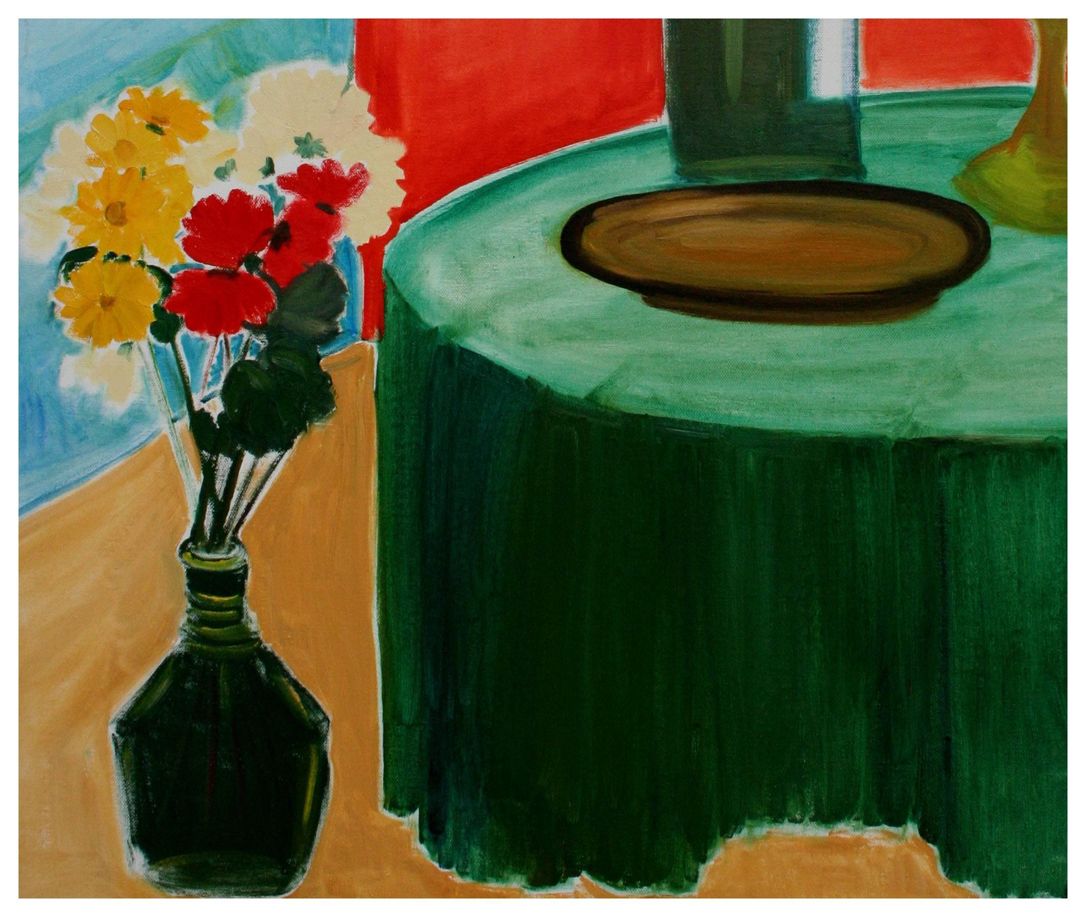 Flowers and Wine Still Life - Painting by Molly E. Brubaker
