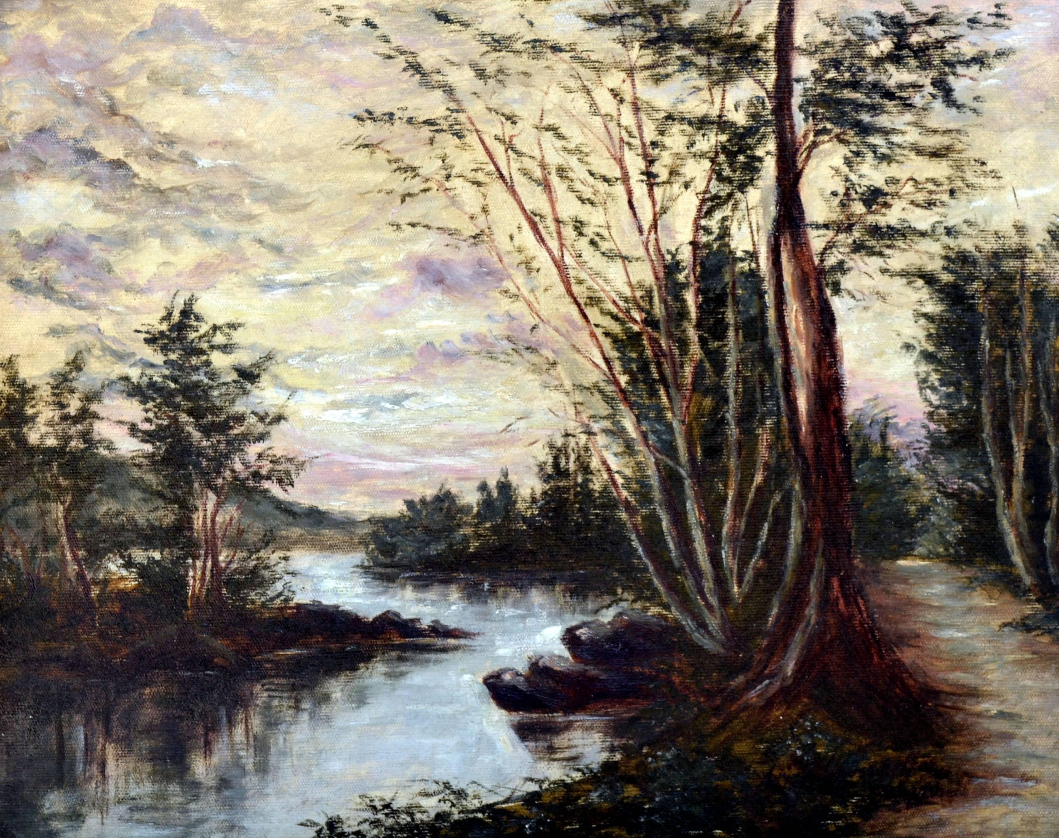 Turn of the Century California Riverbend Landscape - Painting by Alice L. Meussdorffer