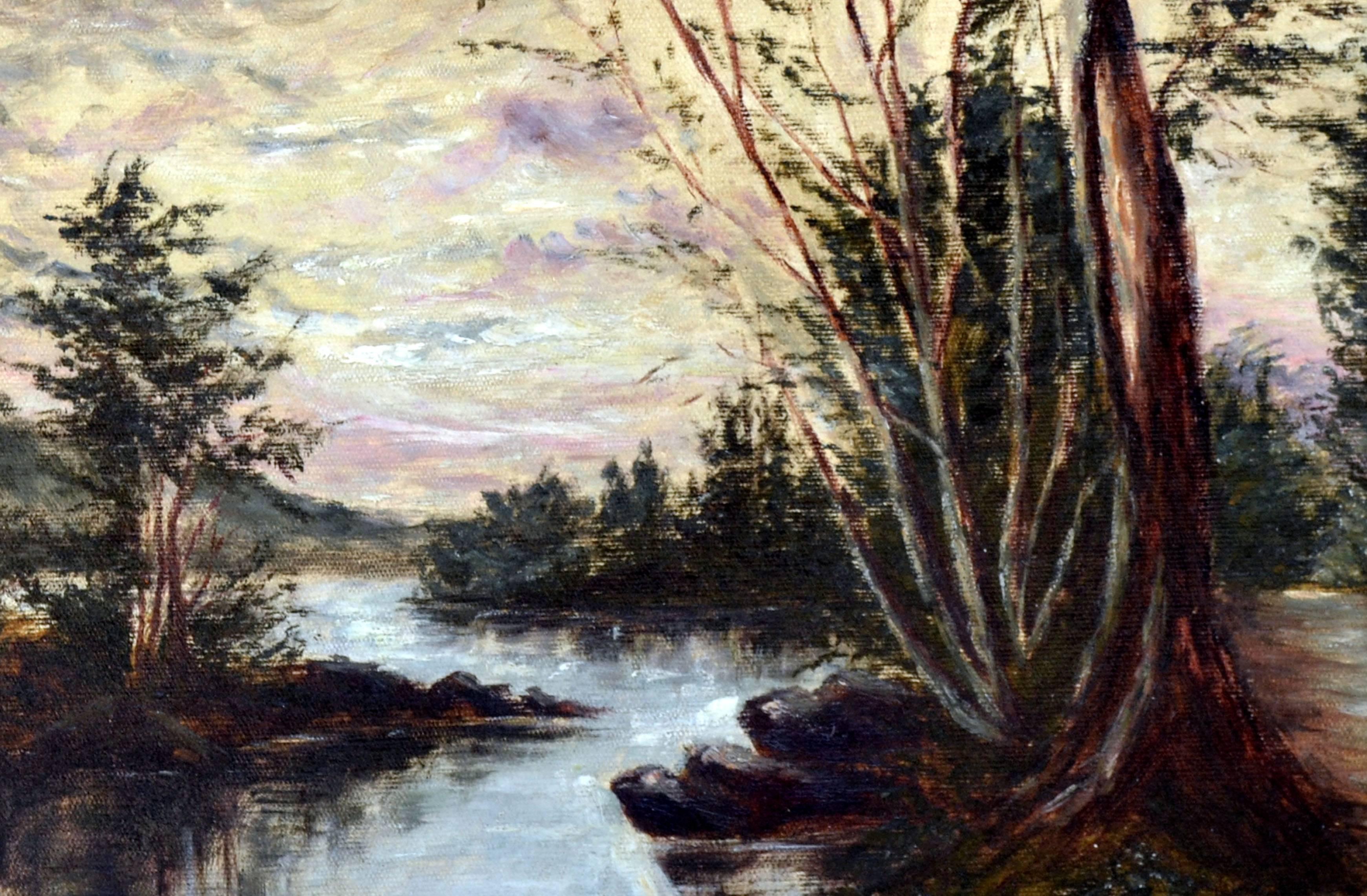 Paesaggio di fine secolo della California Riverbend - Landscape Painting Marrone di Alice L. Meussdorffer