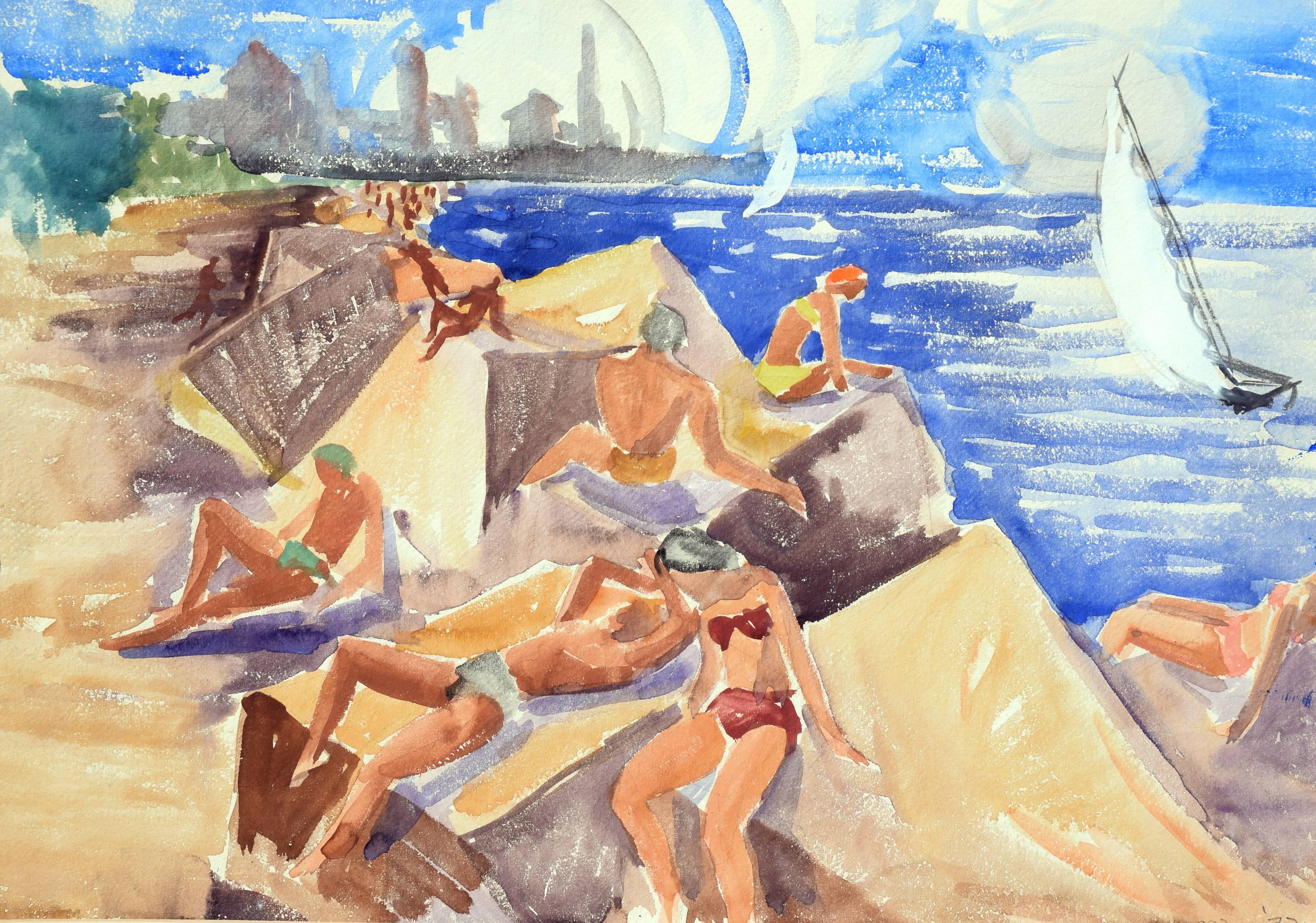 Chicago Bathers Figurative - Art by Unknown