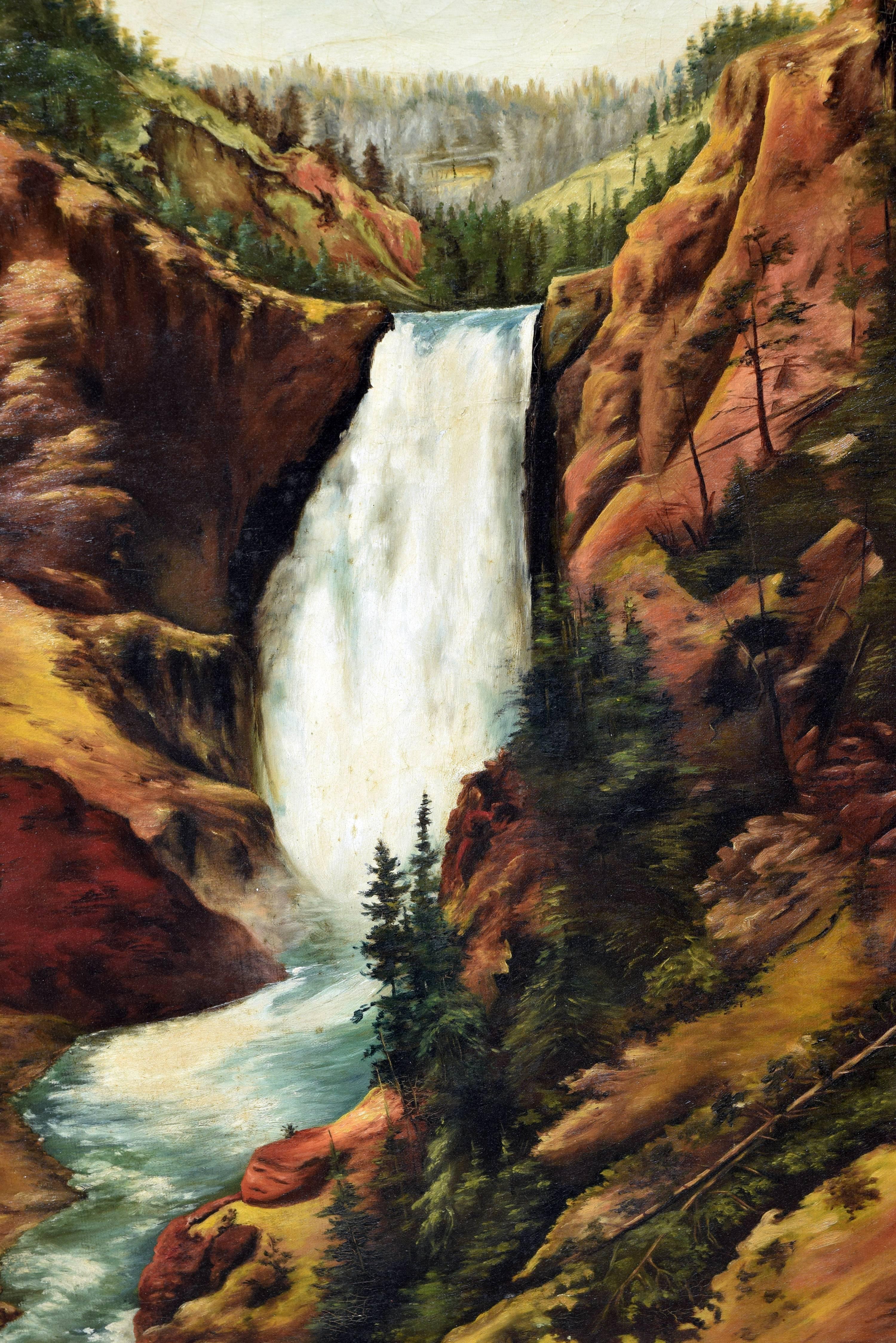 Turn des Jahrhunderts Gelbstein Wasserfälle Landschaft (Hudson River School), Painting, von Unknown