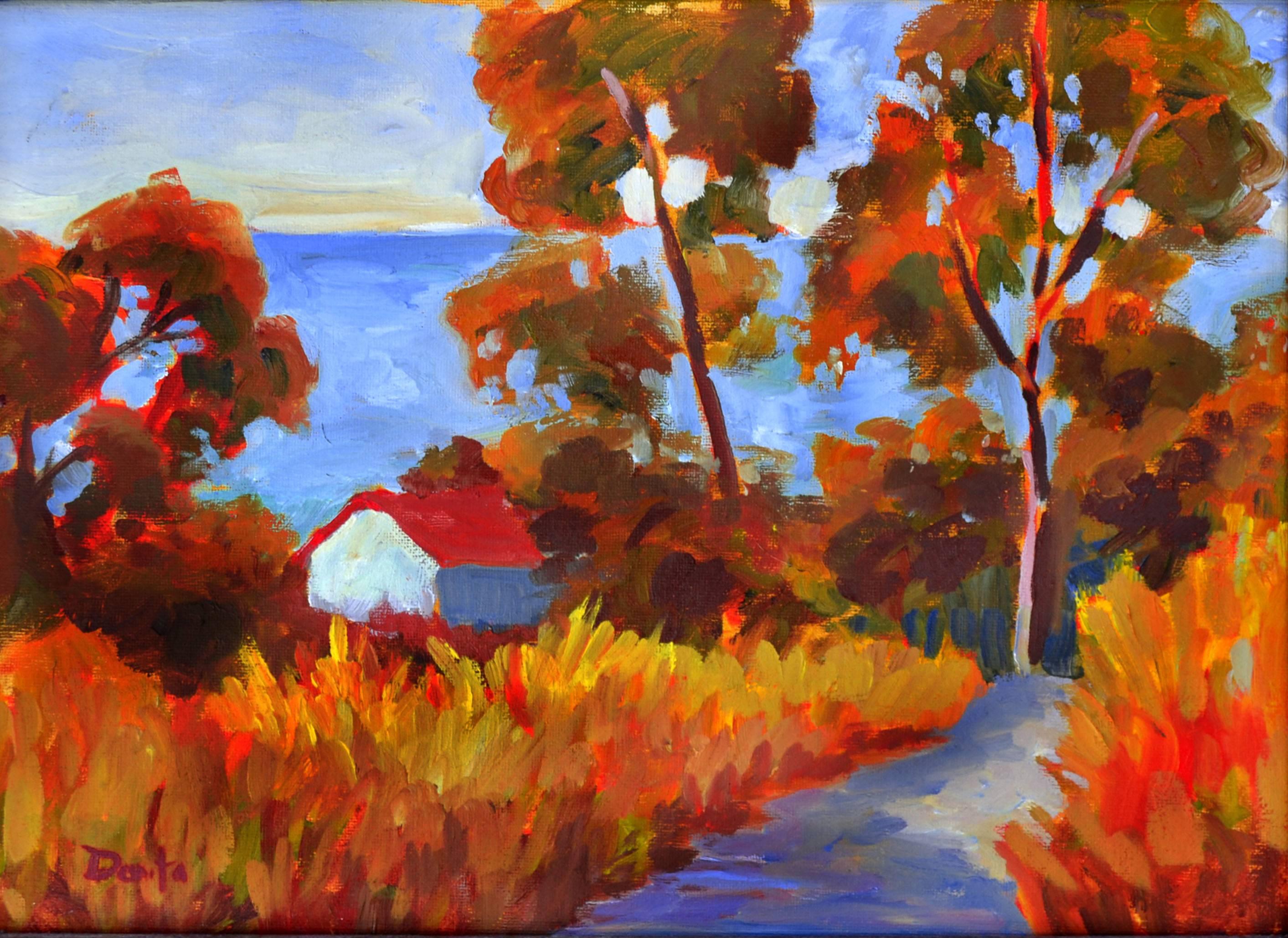 Bluebird Canyon Road, Laguna Beach Landscape - Painting by Donita Lloyd
