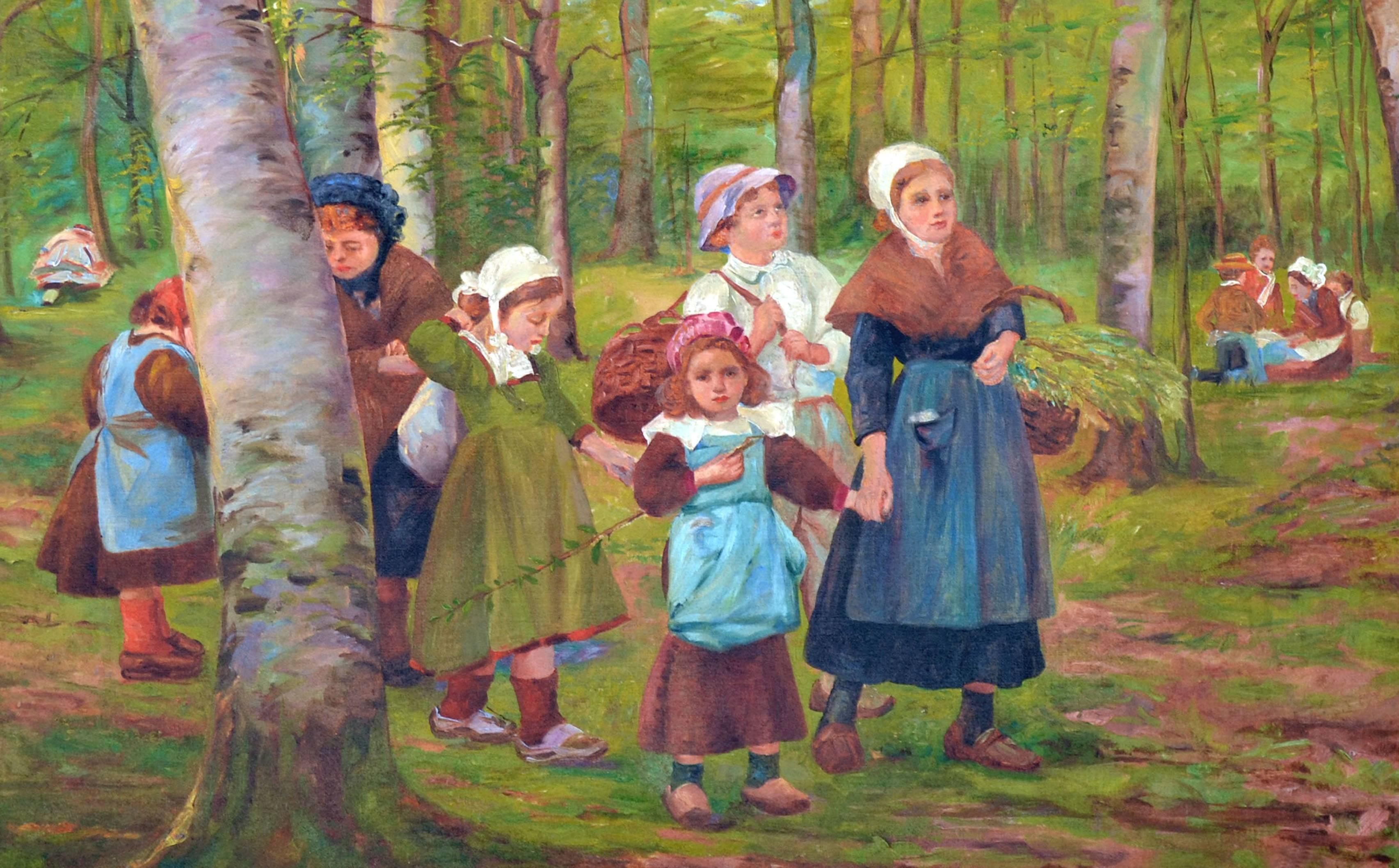 Dutch Family in the Forest - Impressionist Painting by Unknown