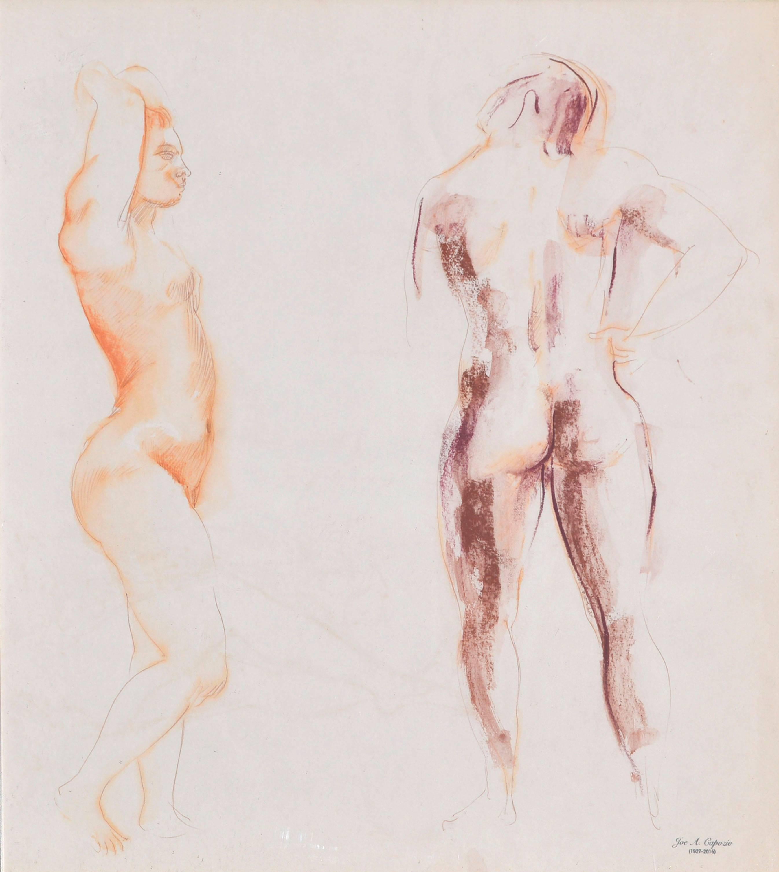 Mid Century Figurative Study of Pair - Painting by Joseph Capozio
