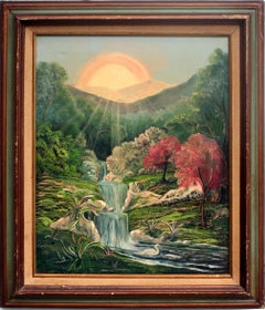 Retro Mystical Sunrise and Waterfall, Visionary 