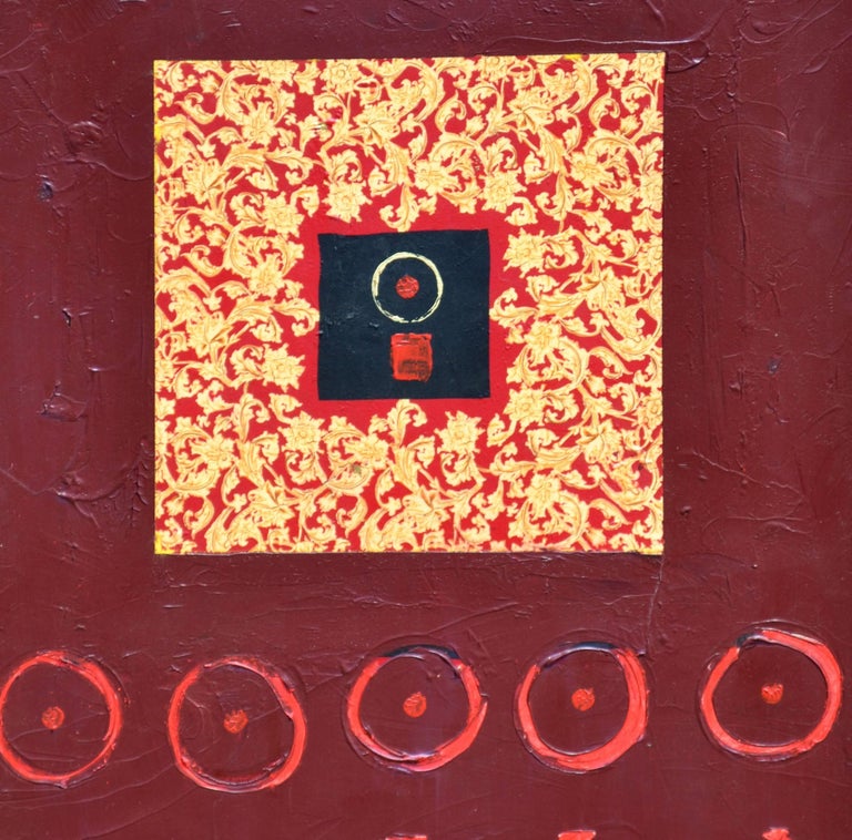 Red Circle and Line Abstract - Painting by Christine Donovan