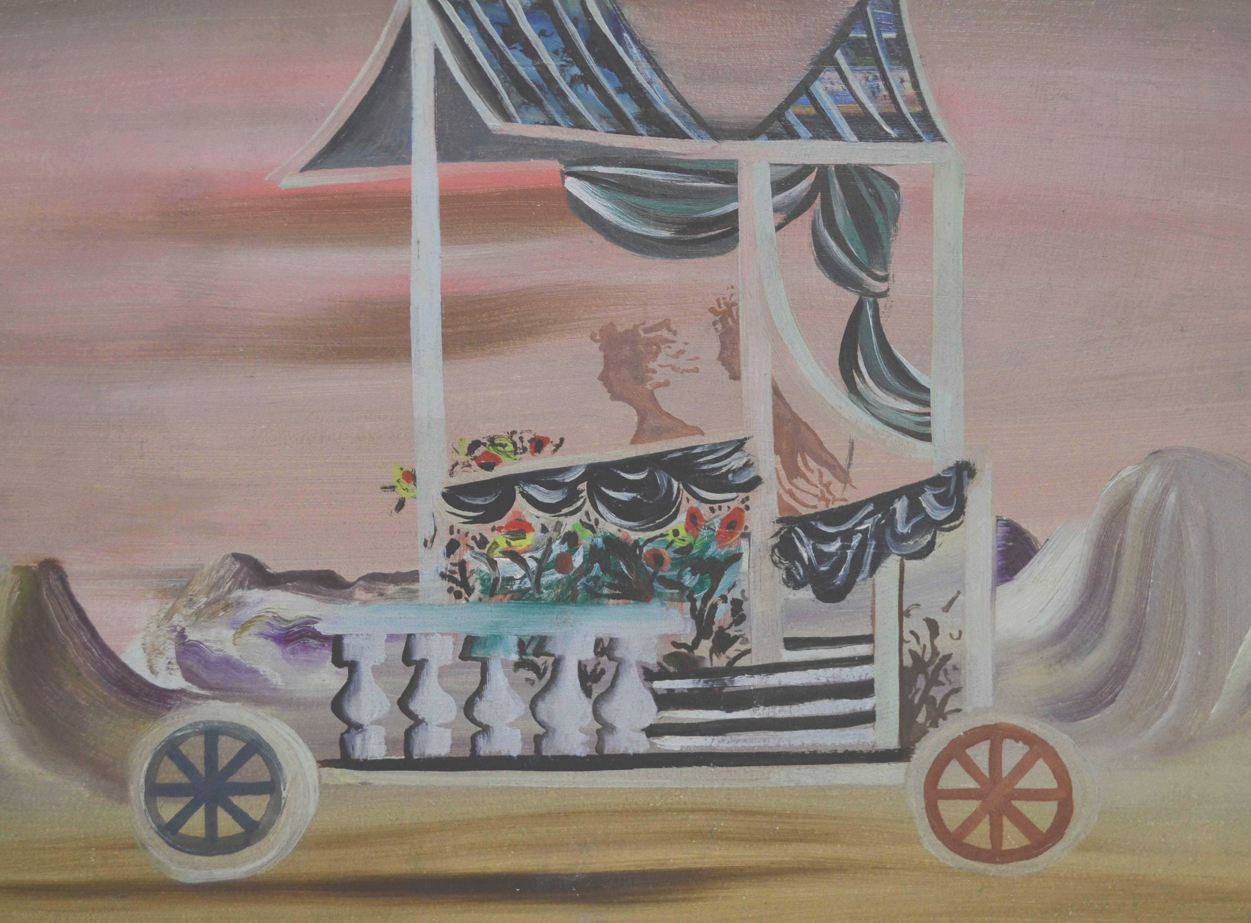 Carnival Cart School of Paris Surreal Figurative - Painting by Francesco Christofanetti