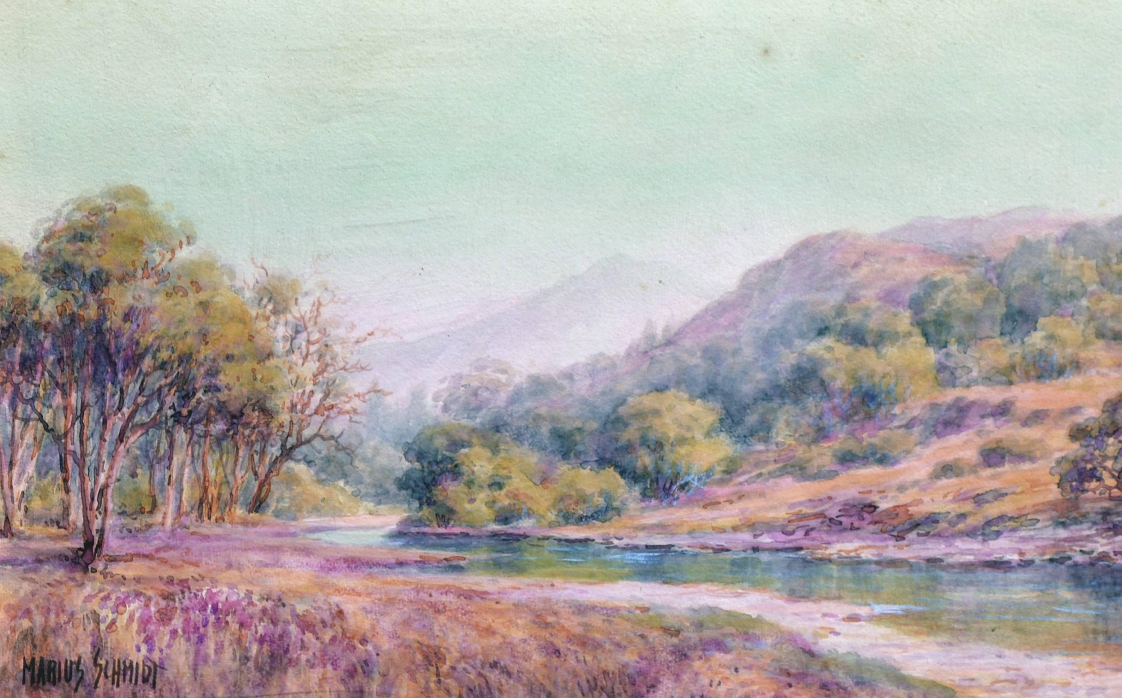 Alameda River Below Mt. Tamalpais - Early 20th Century Landscape  - Painting by Marius Schmidt