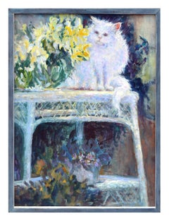 "Wicker Table" with White Cat Garden Still-Life