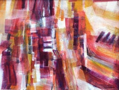 "Composición aérea" - Abstracto magenta y rojo de mediados de siglo