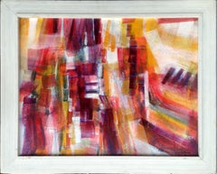 "Aerial Composition" - Mid Century Magenta & Red Abstract 