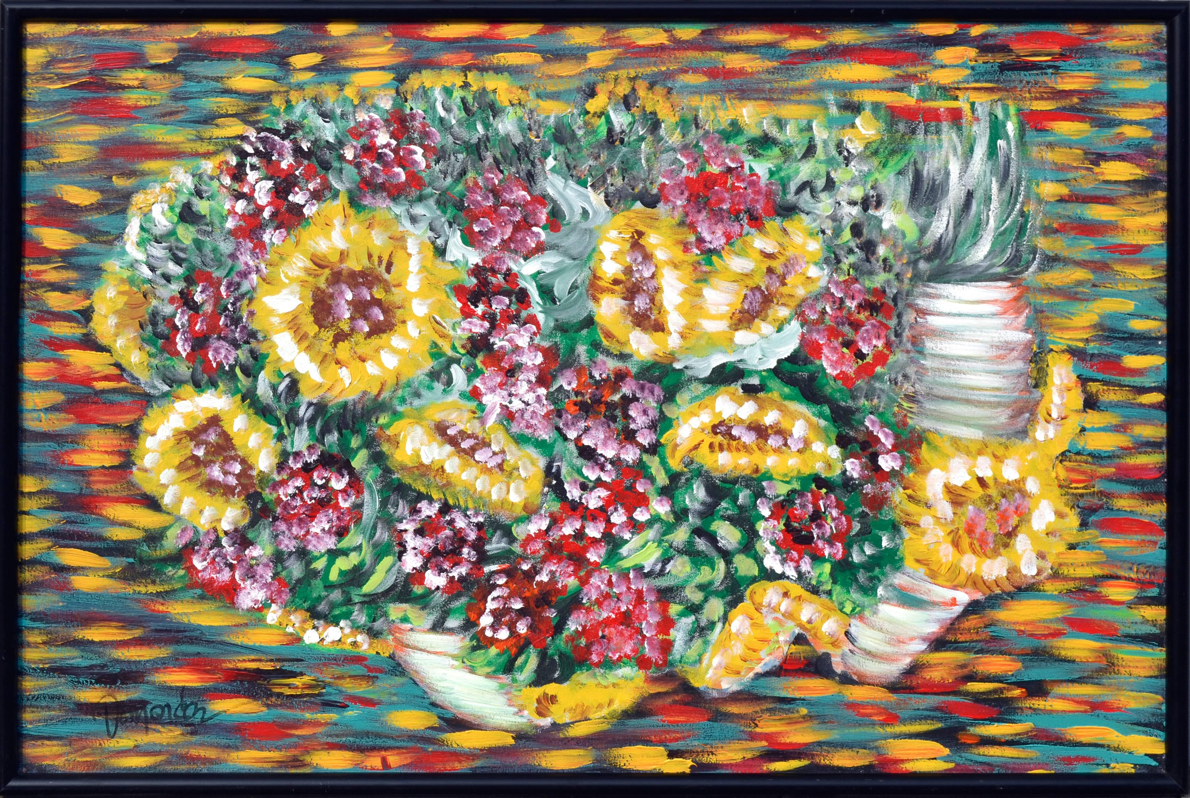 Still-Life Painting de Frederico Domondon - Bodegón modernista de flores de paja