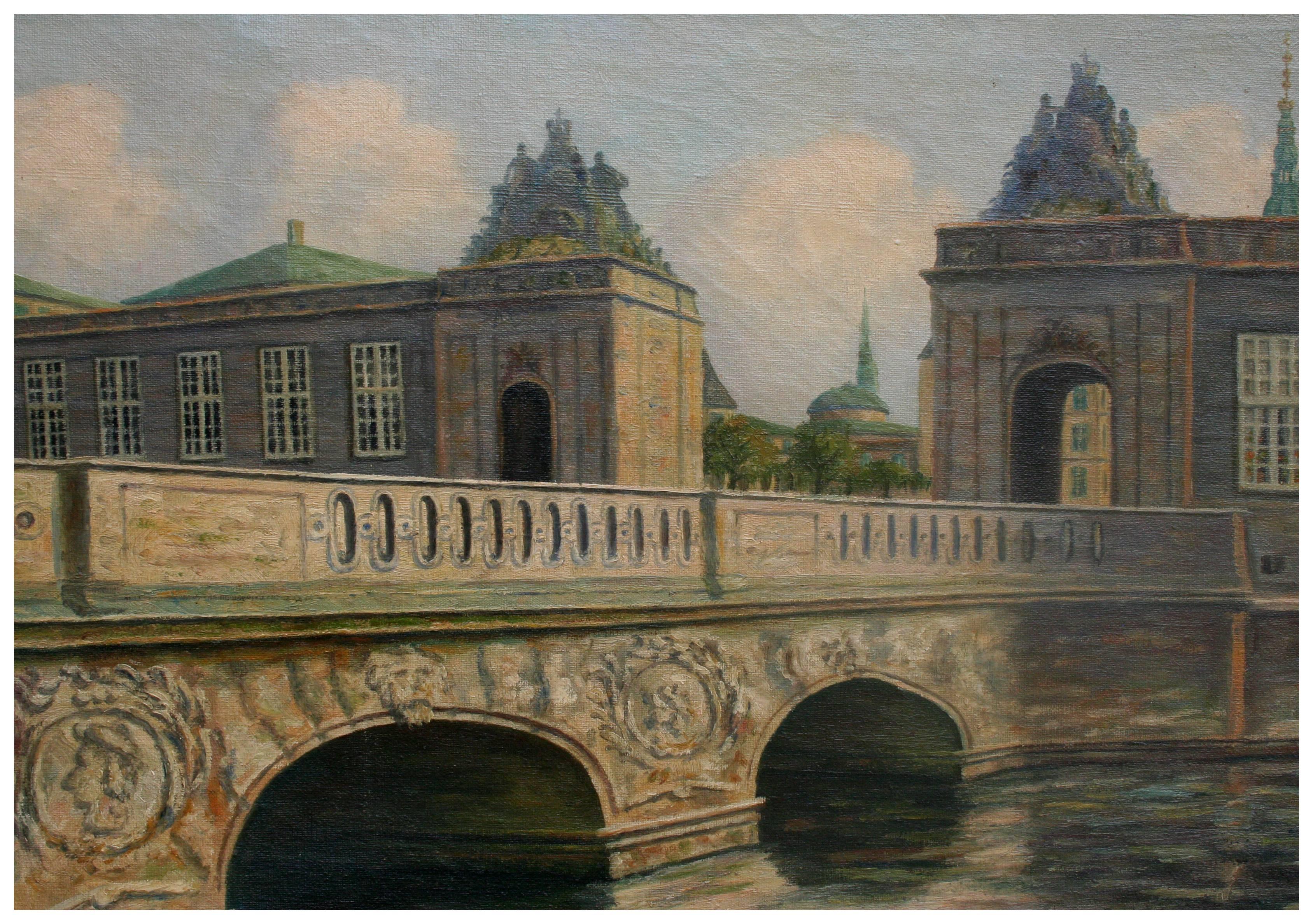 Marmorbroen Christiansborg Palace Landscape - Impressionist Painting by Unknown