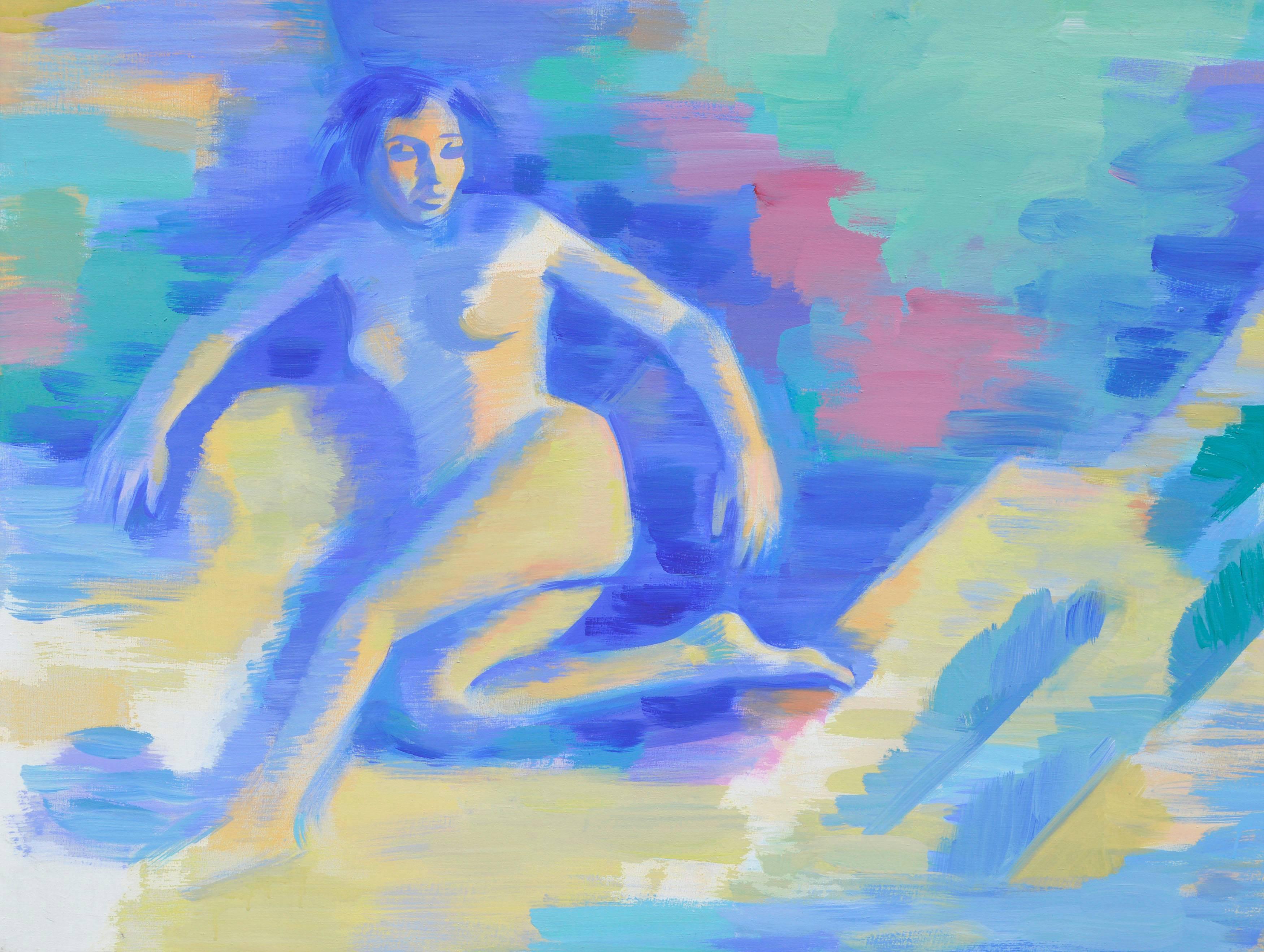 Femme bleue - Figuratif abstrait  - Painting de Erle Loran