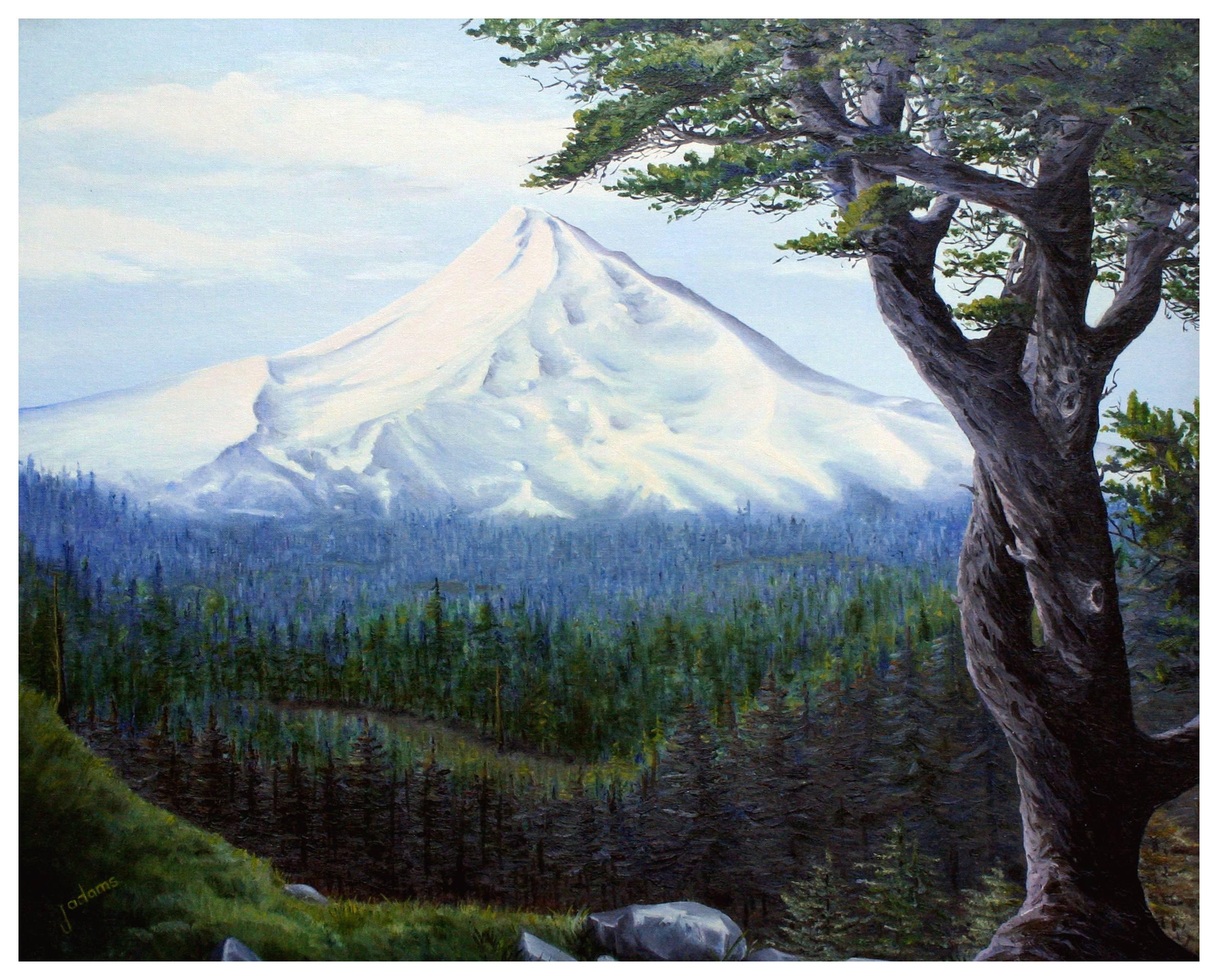 Mt. Hood, Oregon - Pacific Northwest Evergreen Forest Mountain Landscape  - Painting by J Adams