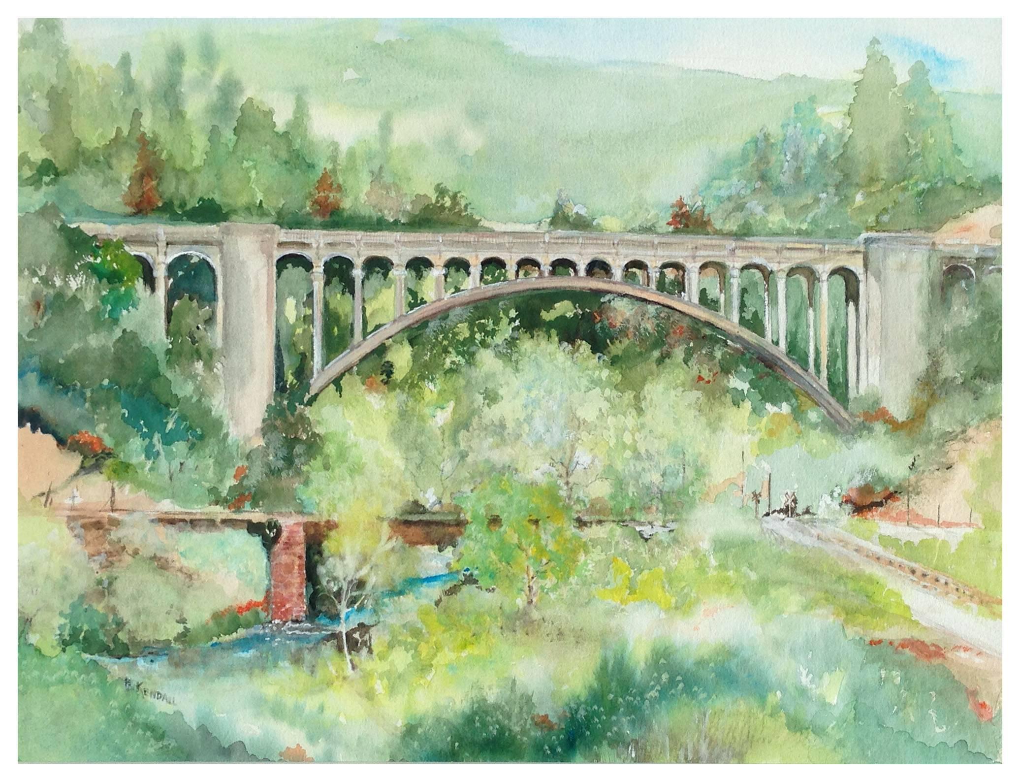 Mid Century Under the Bridge Landscape  - Art by H. Kendall