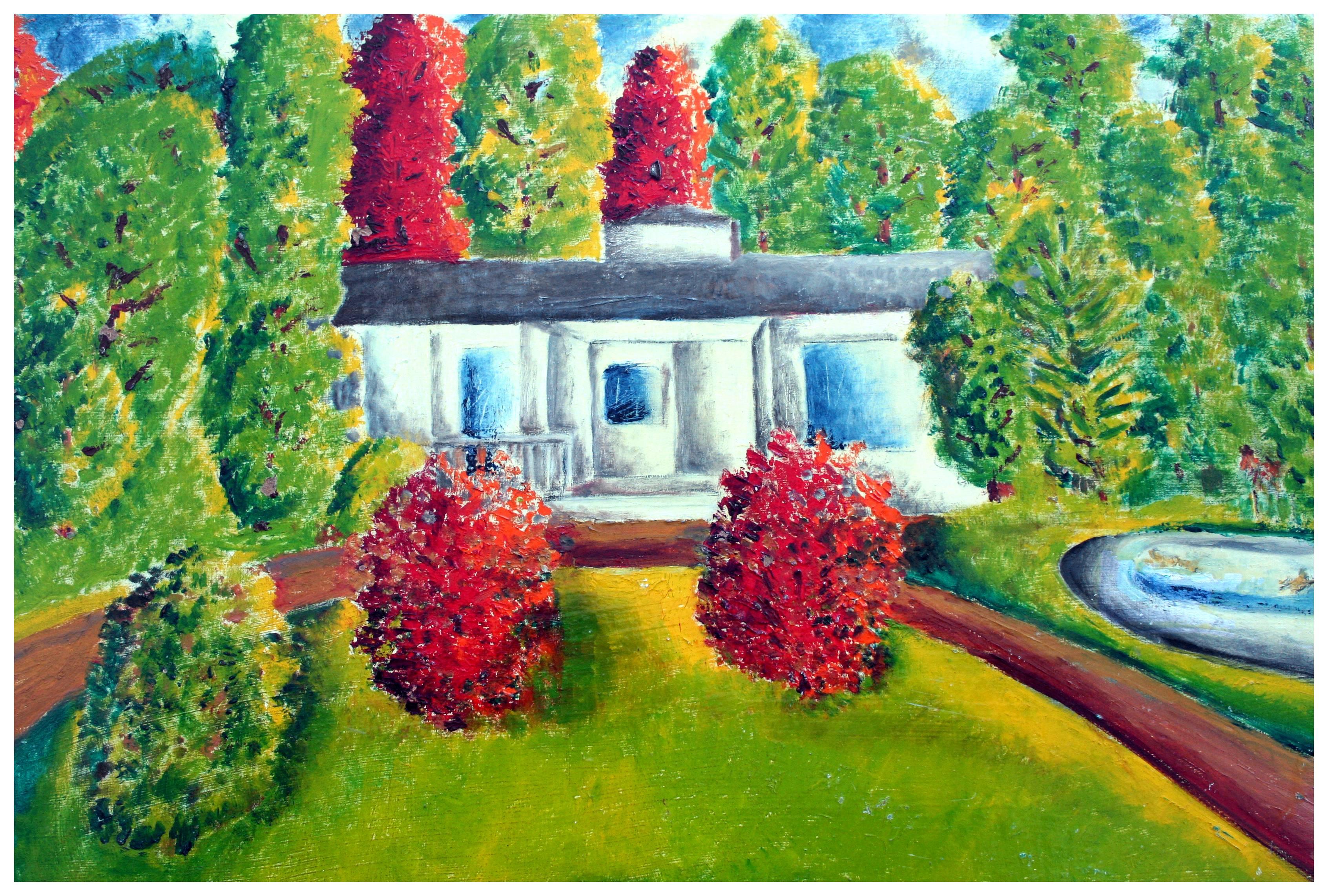 Fall at the Estate Mid Century Landscape - Painting by Eloisa Schwab
