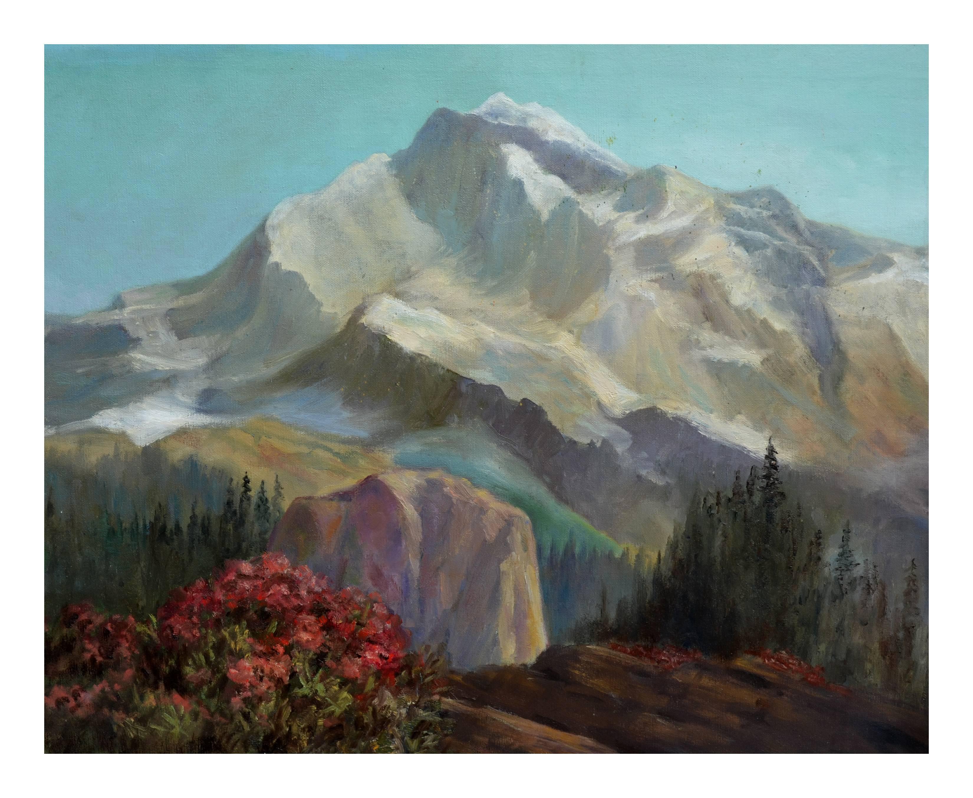 Mid-Century Sierra Mountaintops Landschaft – Painting von Ralph Edward Joosten