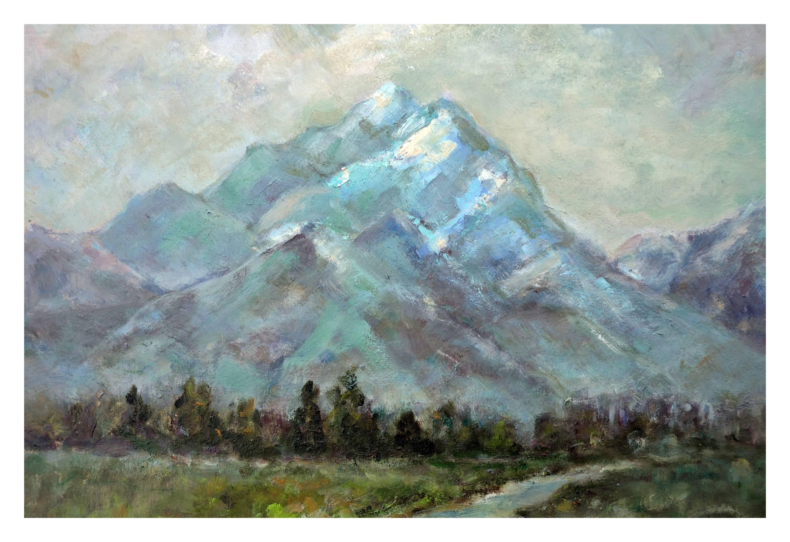Mid Century Far Off Mountains Landscape - Painting by Helen Enoch Gleiforst