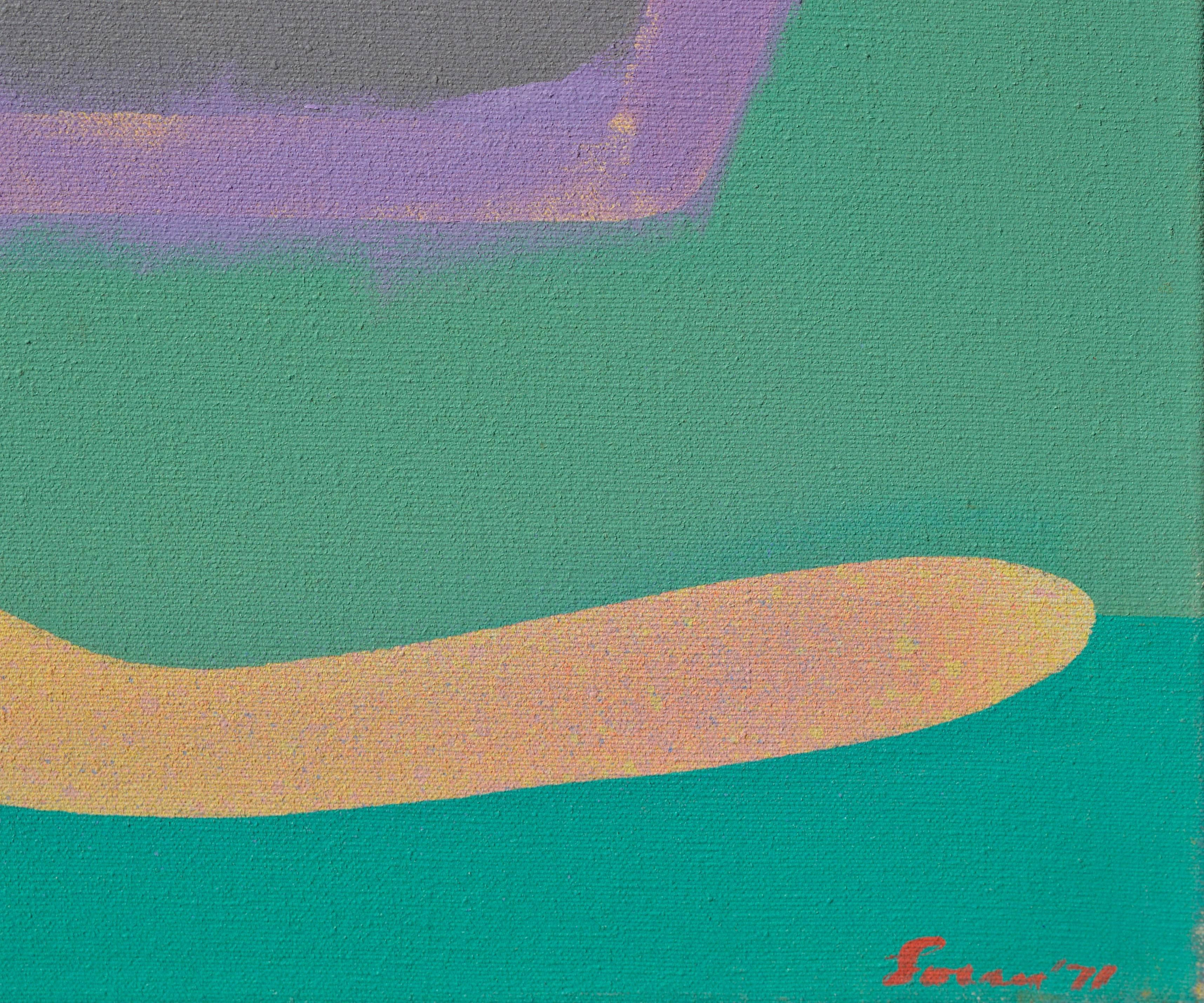 „Fantasy Bay“ Großformatige moderne abstrakte geometrische SF Salzponds-Landschaft in abstraktem Maßstab (Abstrakter Expressionismus), Painting, von Erle Loran